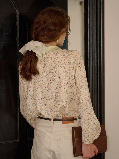 【Final Sale】Alexis Long Sleeve Patchwork Peter Pan Collar Embroidery Casual Blouse - Blue