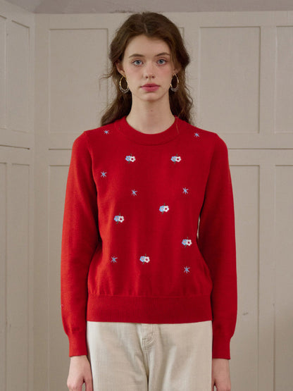 Gracie 圓領刺繡毛衣