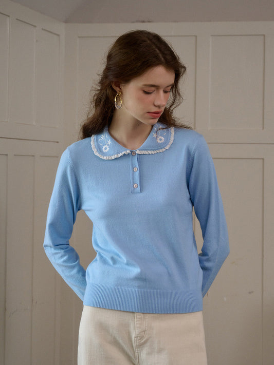 【Final Sale】Talia Peter Pan Collar Embroidery Blouse