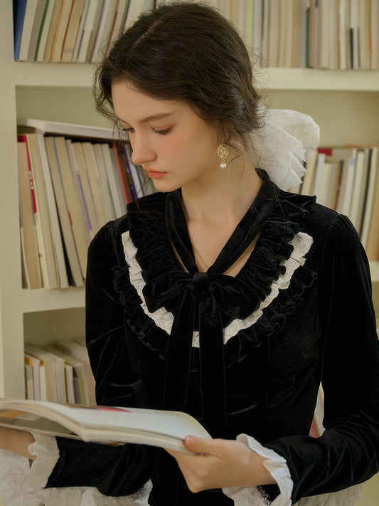 Zinnia 荷葉邊領撞色上衣