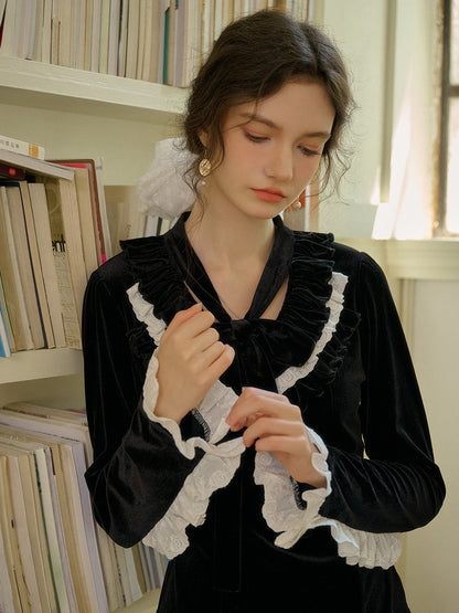 Zinnia 荷葉邊領撞色上衣