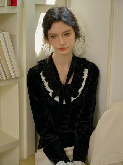 Zinnia 荷葉邊領撞色上衣