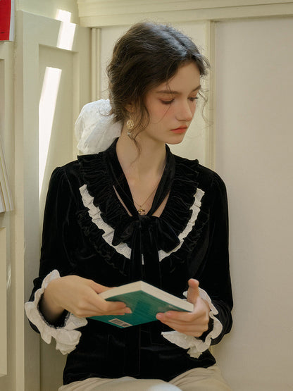 Zinnia 荷葉邊領撞色上衣