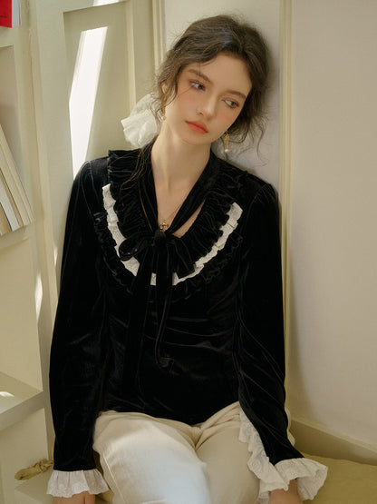 Zinnia 荷葉邊領撞色上衣