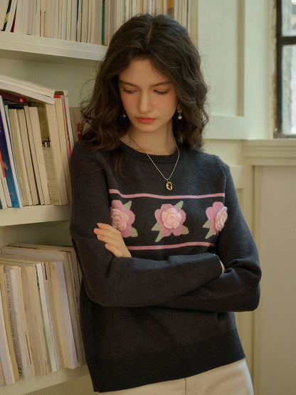 Aria 圓領花卉針織毛衣