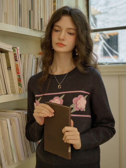 Aria 圓領花卉針織毛衣