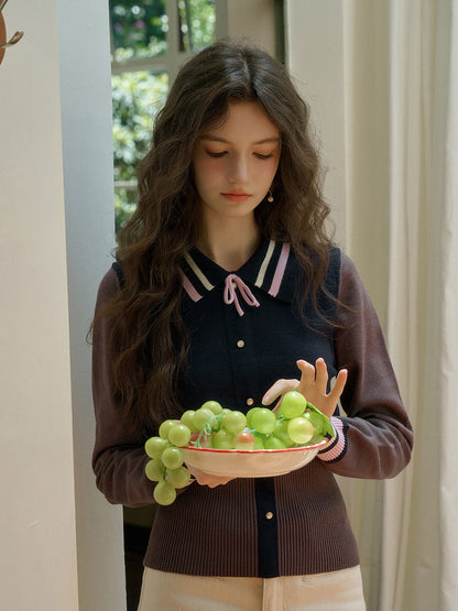 【Final Sale】Dahlia Clashing Colours Doll Neck Bowknot Pullover Sweater