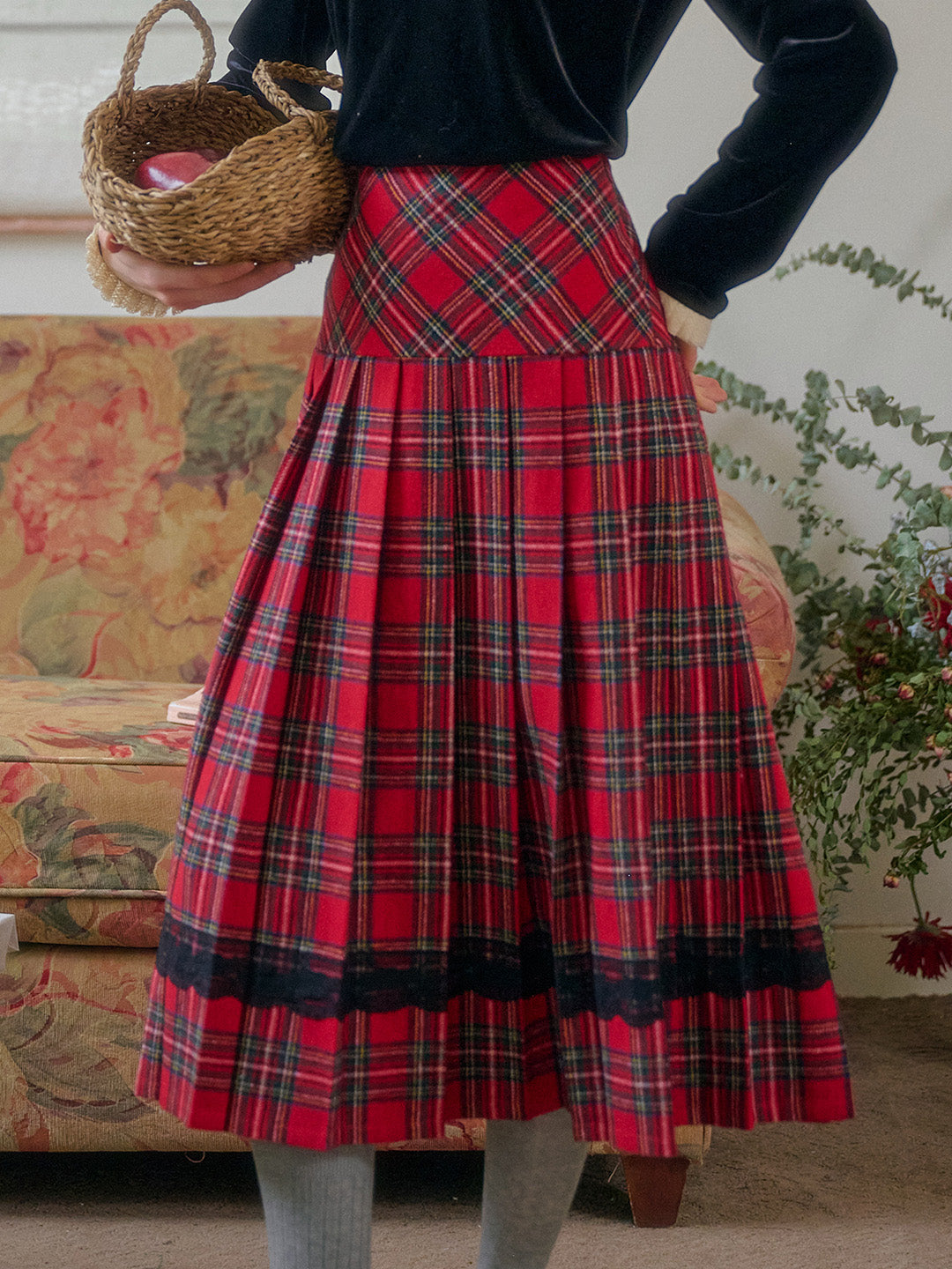 Drew 紅黑格紋半身裙