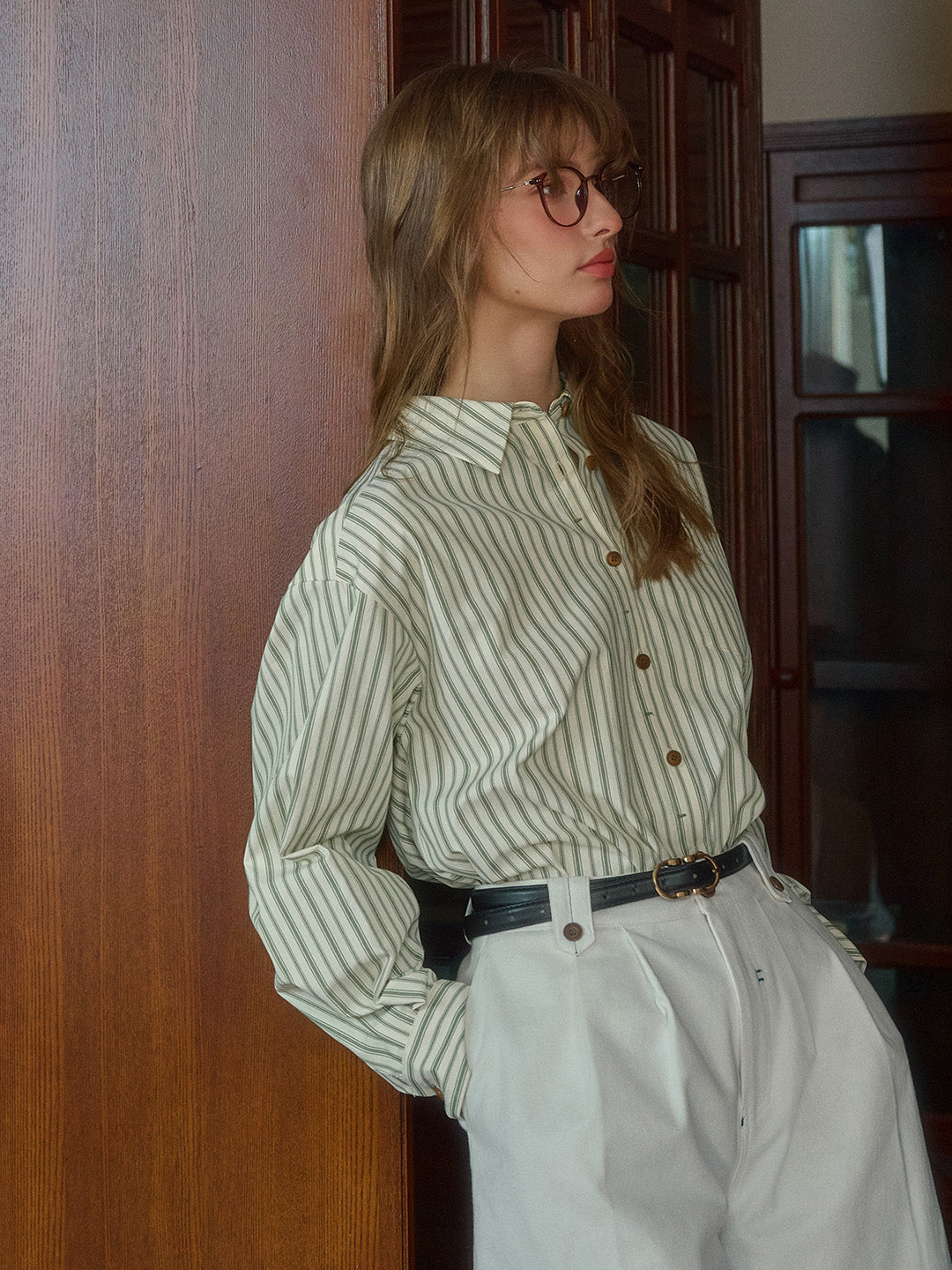 Luna 翻領條紋口袋襯衫