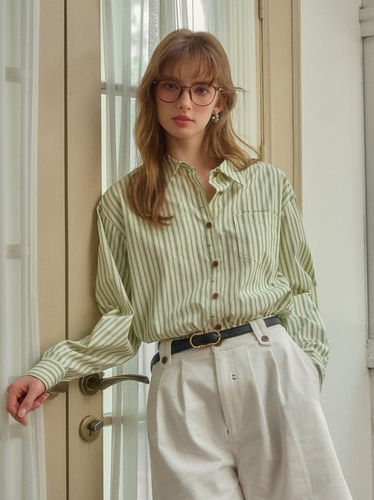 Luna 翻領條紋口袋襯衫