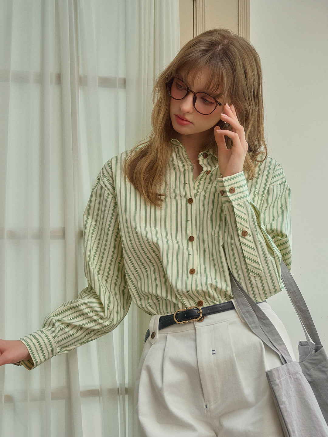 Luna 翻領條紋口袋襯衫