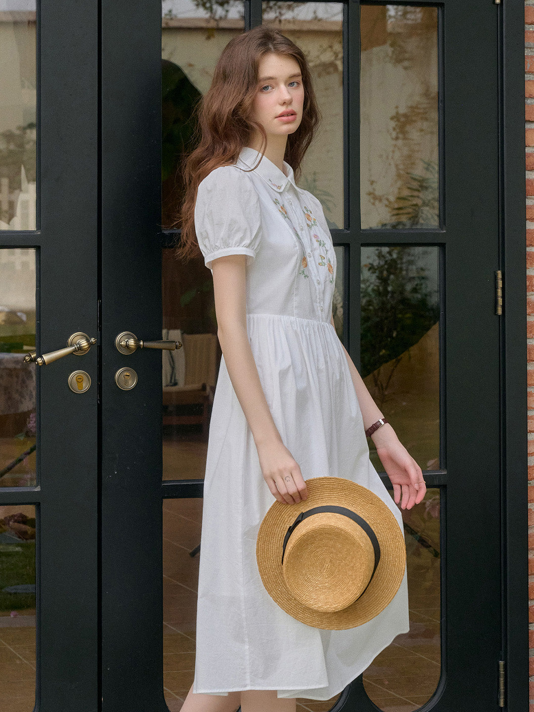 Alaiya lace paneled cutout puff sleeve dress