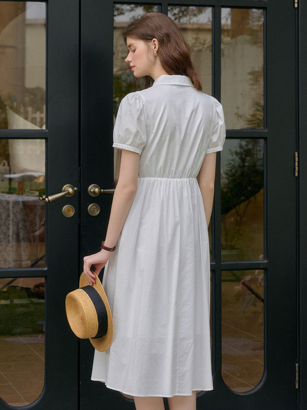 Alaiya lace paneled cutout puff sleeve dress