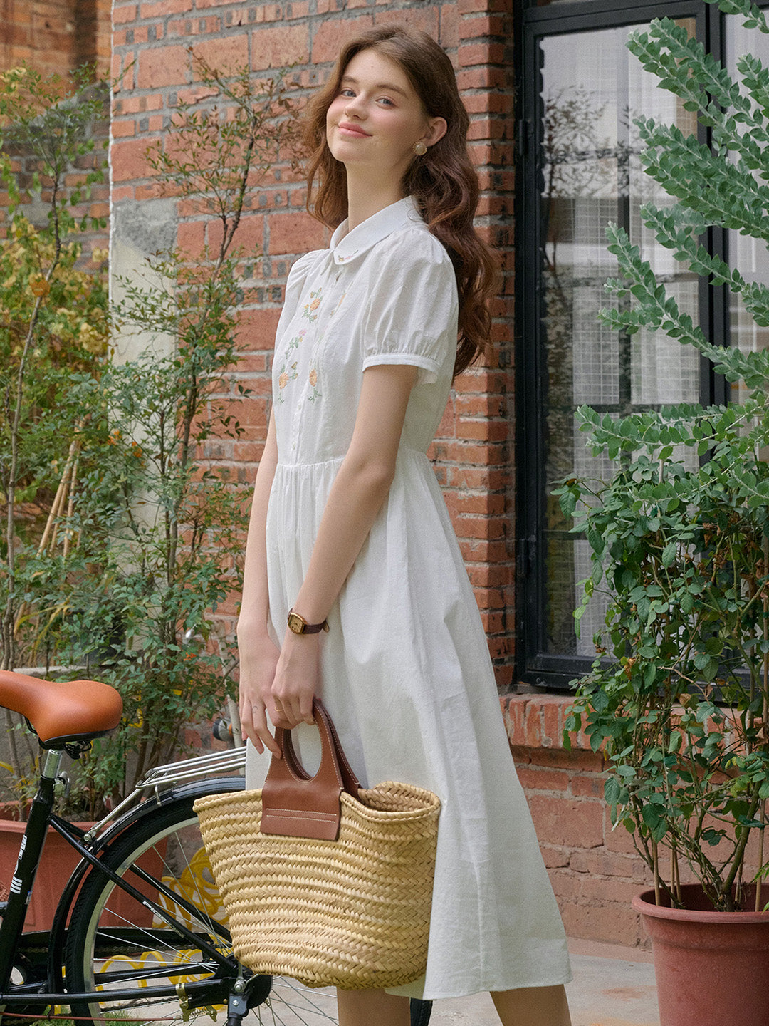 Alaiya lace paneled cutout puff sleeve dress