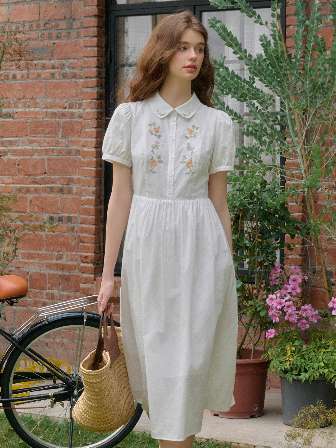 Alaiya lace paneled cutout puff sleeve dress