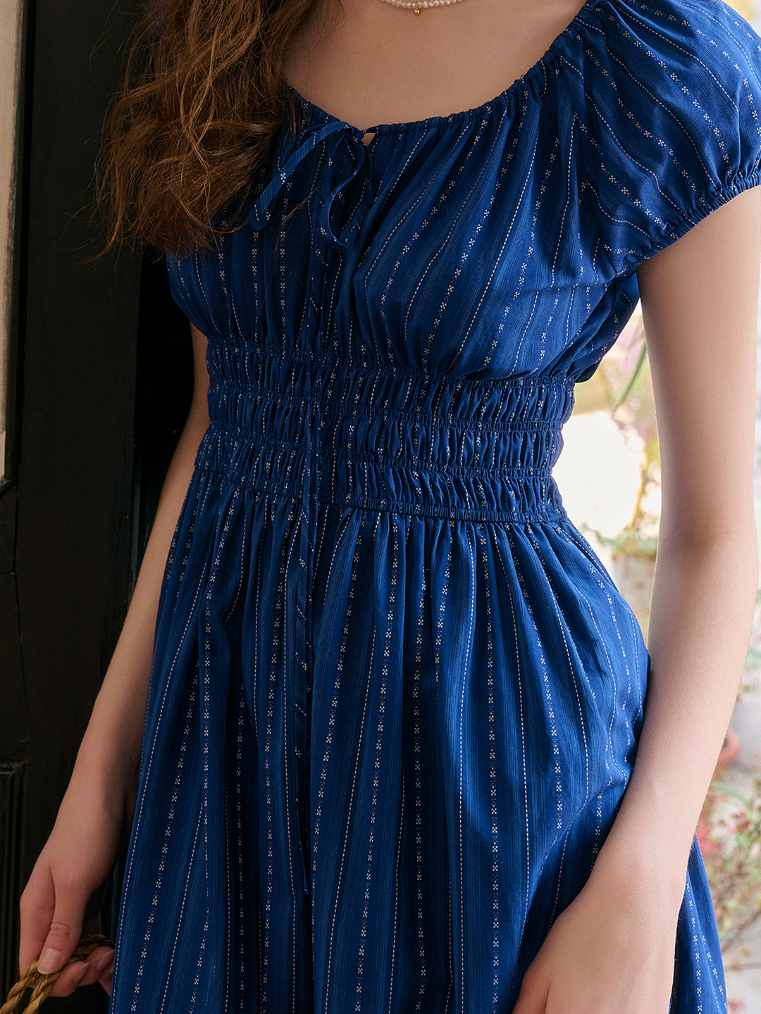 Alaiya lace paneled cutout puff sleeve dress