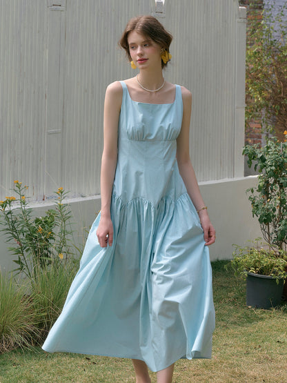 【Final Sale】Jemma Square Neck Patchwork Dress - Green