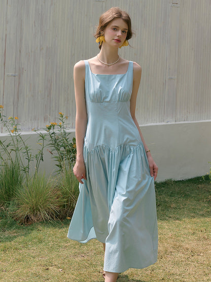 【Final Sale】Jemma Square Neck Patchwork Dress - Green