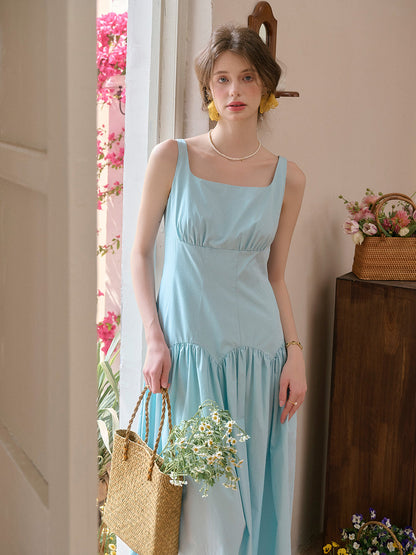 【Final Sale】Jemma Square Neck Patchwork Dress - Green