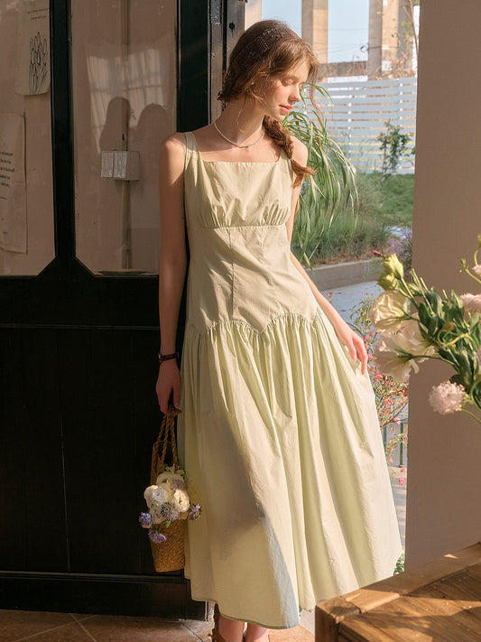 【Final Sale】Jemma Square Neck Patchwork Dress - Green