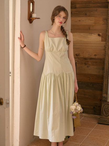 【Final Sale】Jemma Square Neck Patchwork Dress - Green