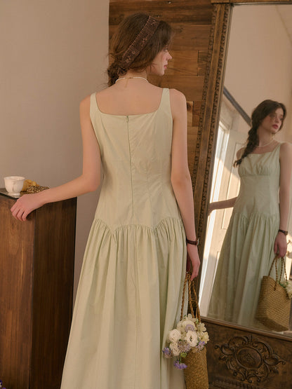 【Final Sale】Jemma Square Neck Patchwork Dress - Green