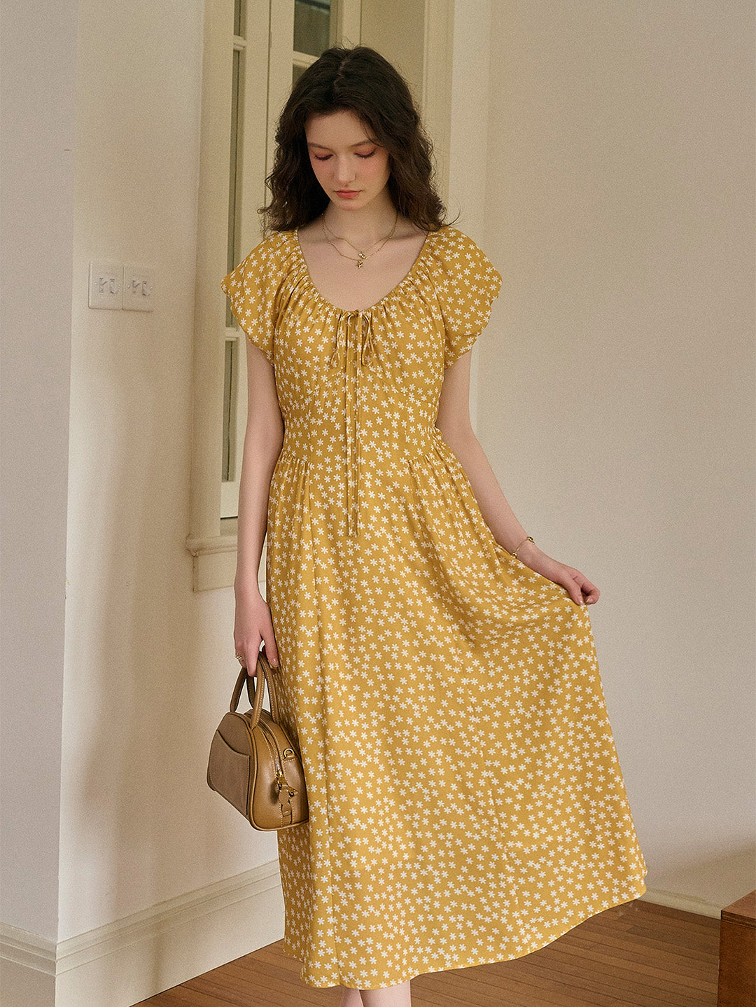 Angelica 法式復古U領復小碎花洋裝