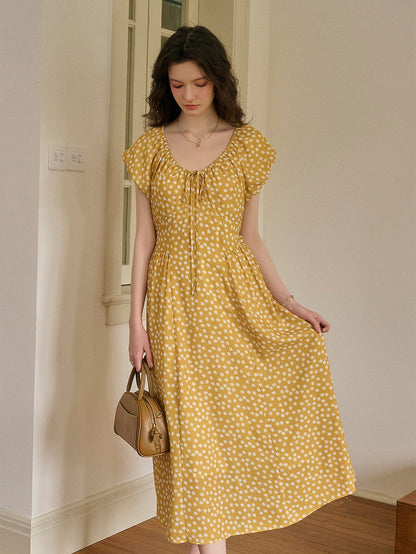 Angelica 法式復古U領復小碎花洋裝