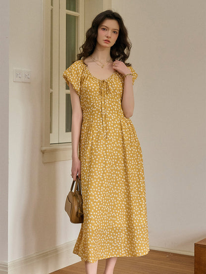 Angelica 法式復古U領復小碎花洋裝