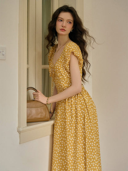 Angelica 法式復古U領復小碎花洋裝