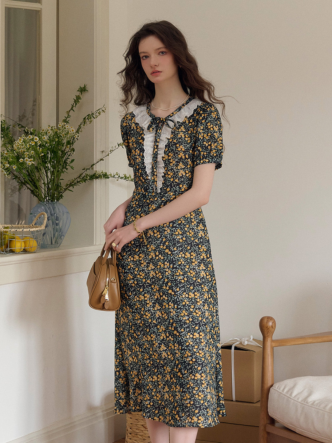 Jolene 法式復古圓領碎花茶歇洋裝