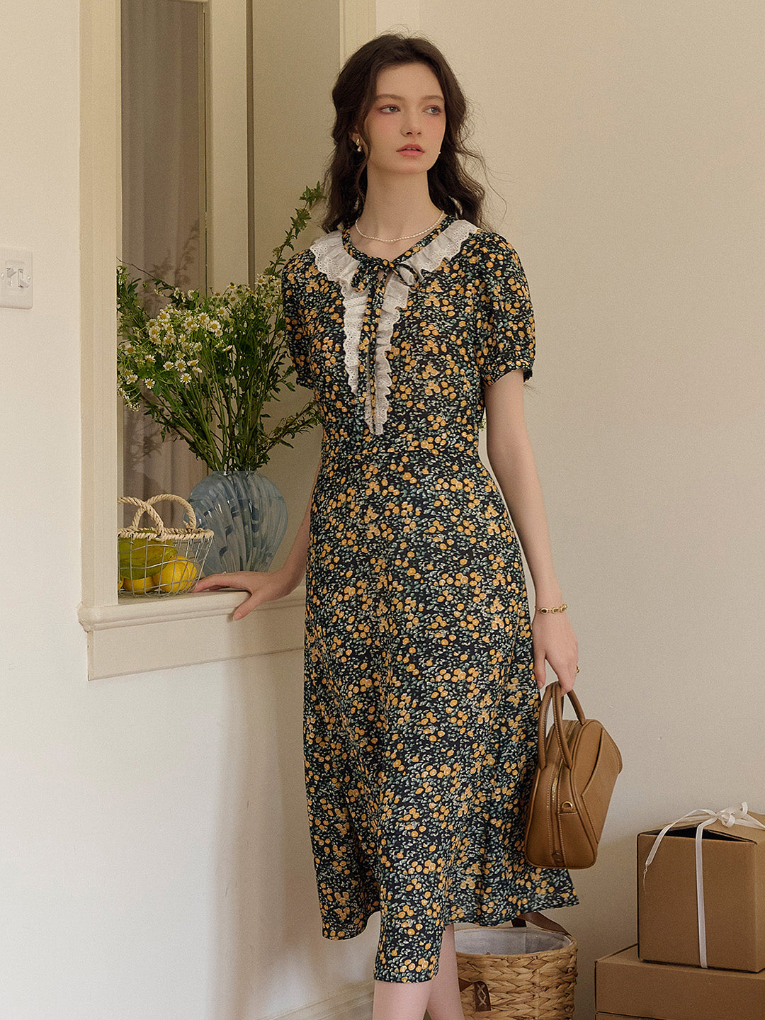 Jolene 法式復古圓領碎花茶歇洋裝