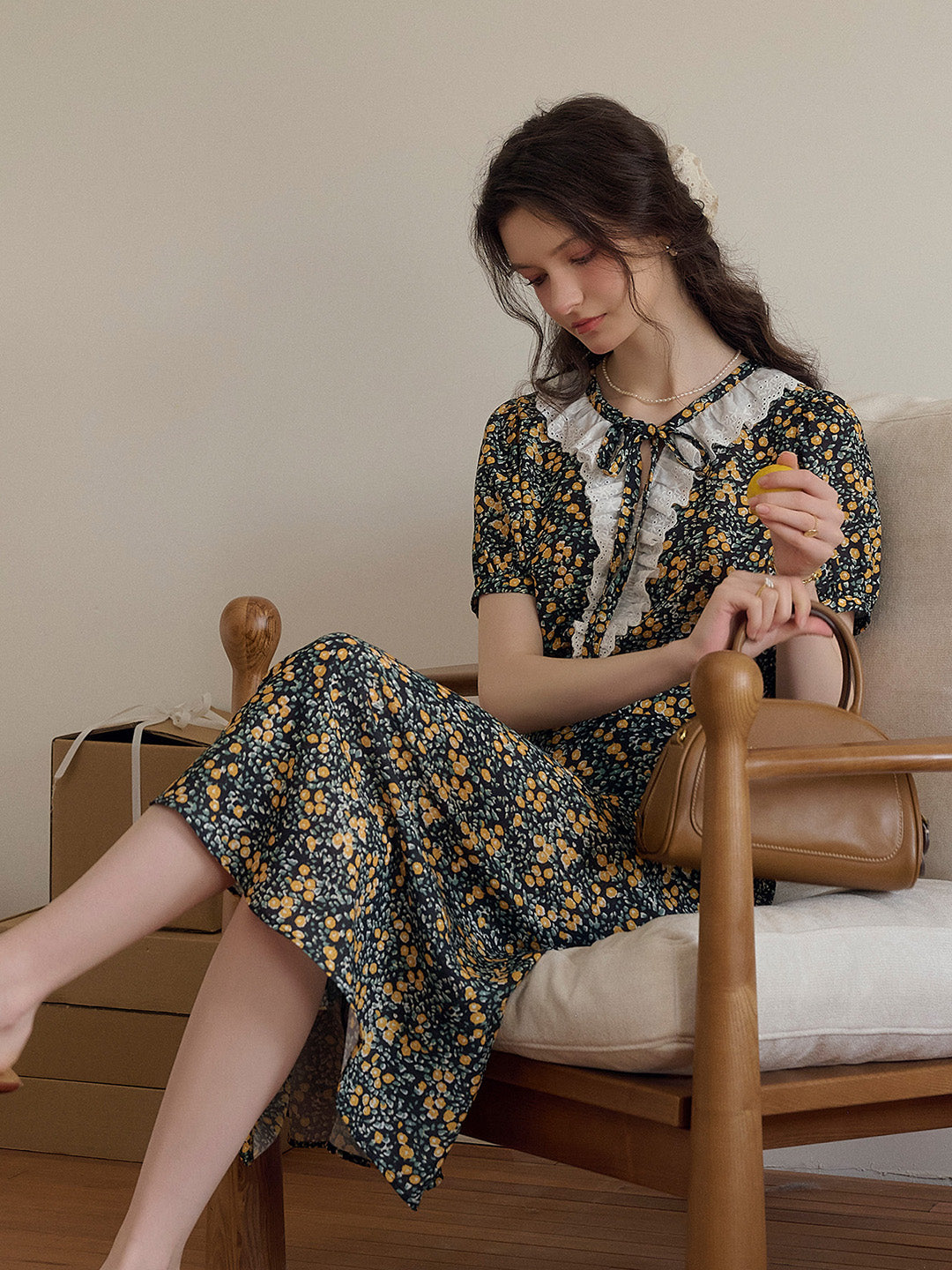 Jolene 法式復古圓領碎花茶歇洋裝