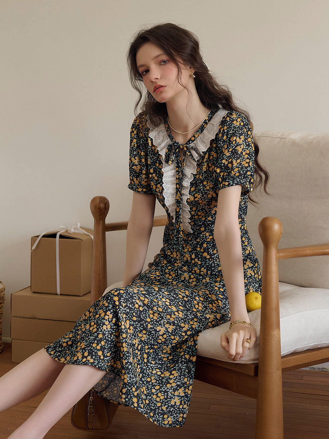 Jolene 法式復古圓領碎花茶歇洋裝