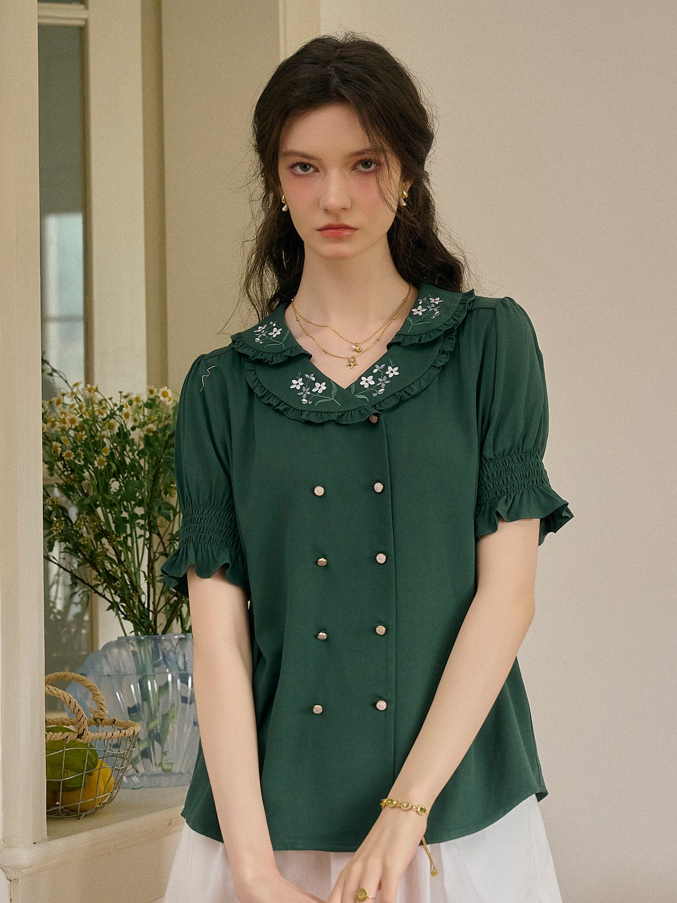 Alaiya lace paneled cutout puff sleeve dress