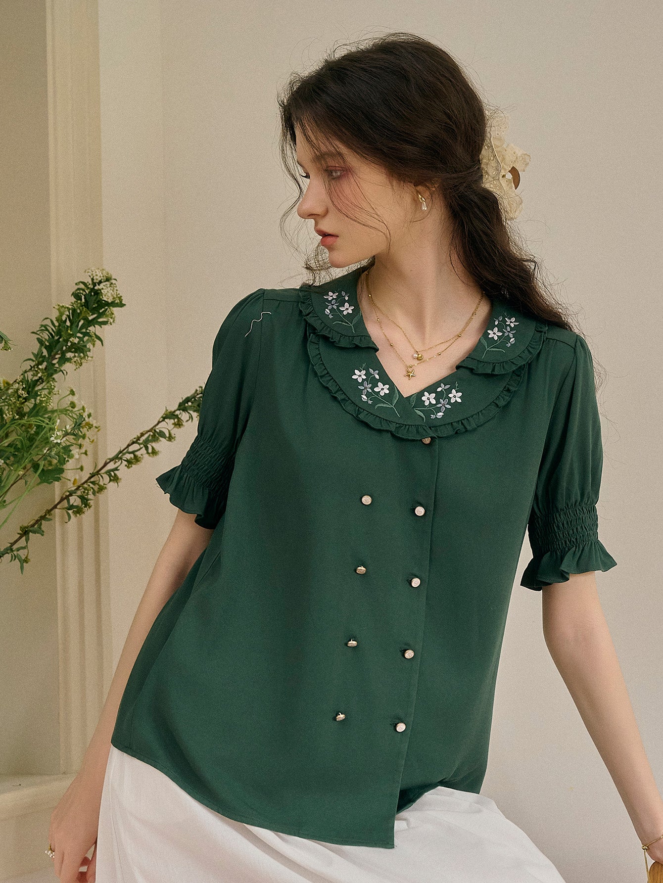 Alaiya lace paneled cutout puff sleeve dress