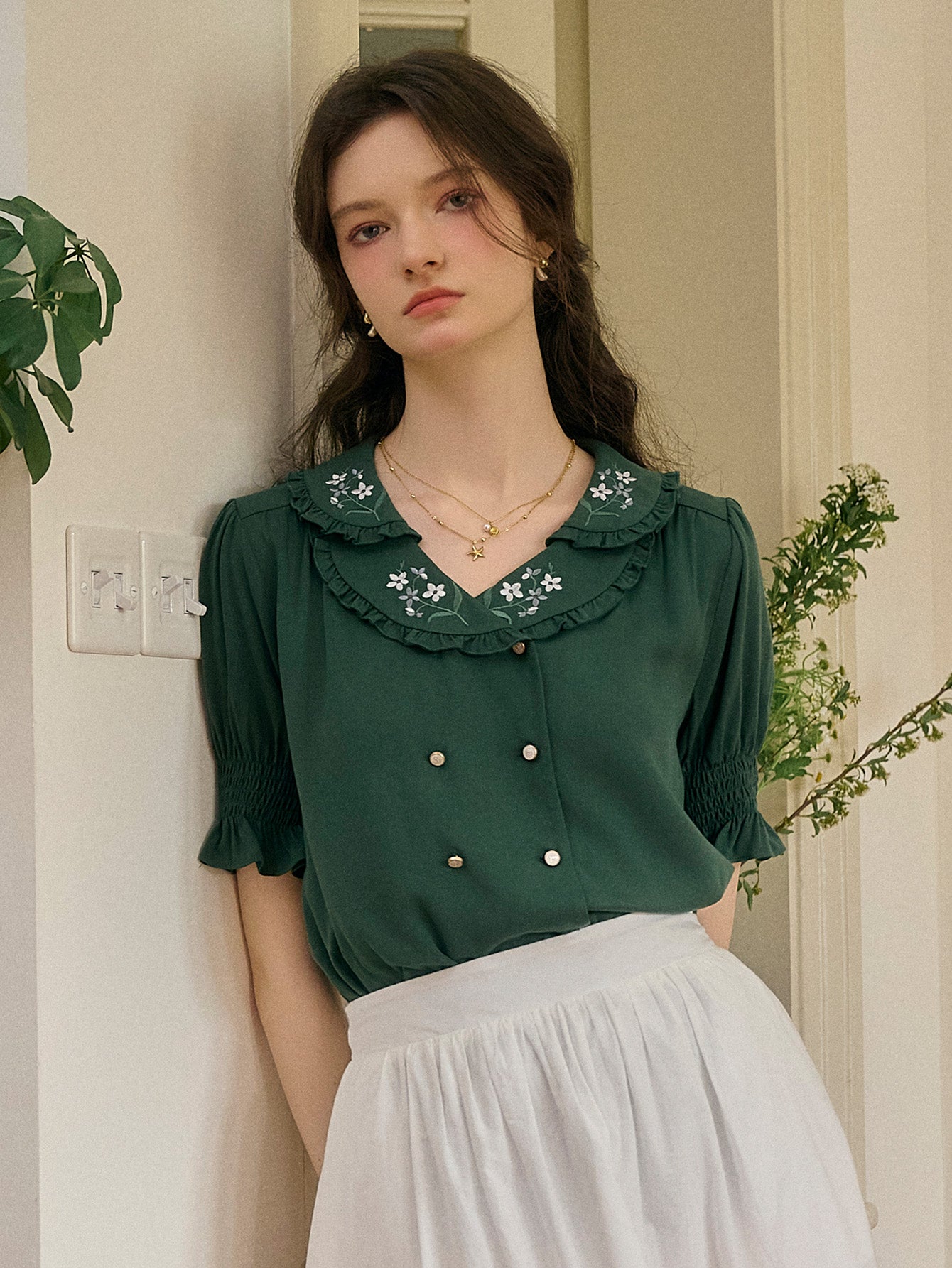 Alaiya lace paneled cutout puff sleeve dress