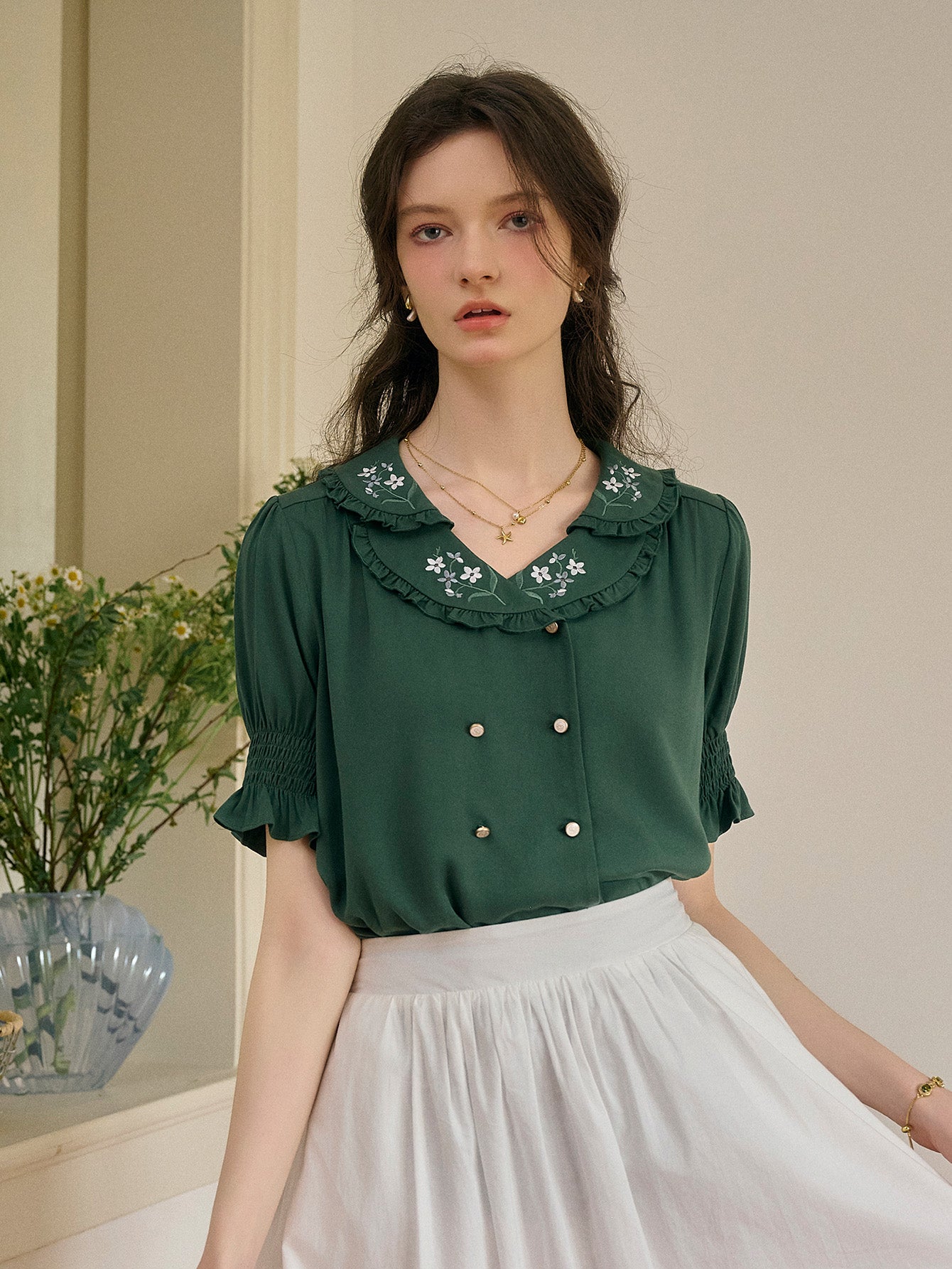 Alaiya lace paneled cutout puff sleeve dress