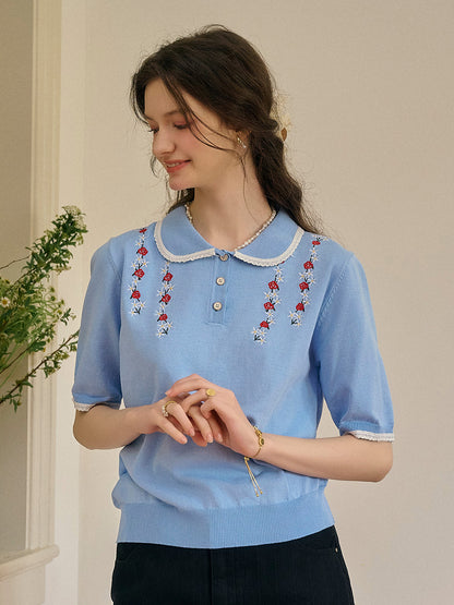 Anya 彼得潘領刺綉針織上衣