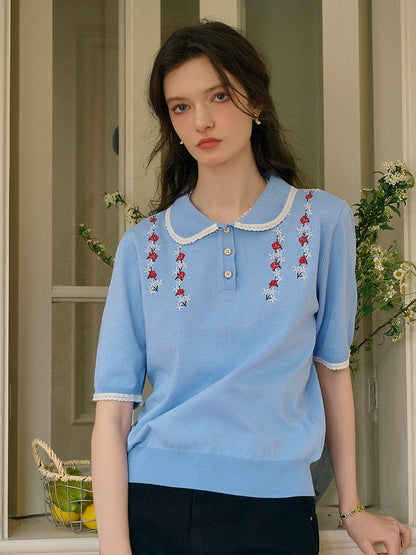 Anya 彼得潘領刺綉針織上衣