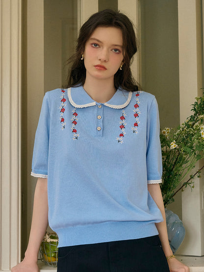 Anya 彼得潘領刺綉針織上衣