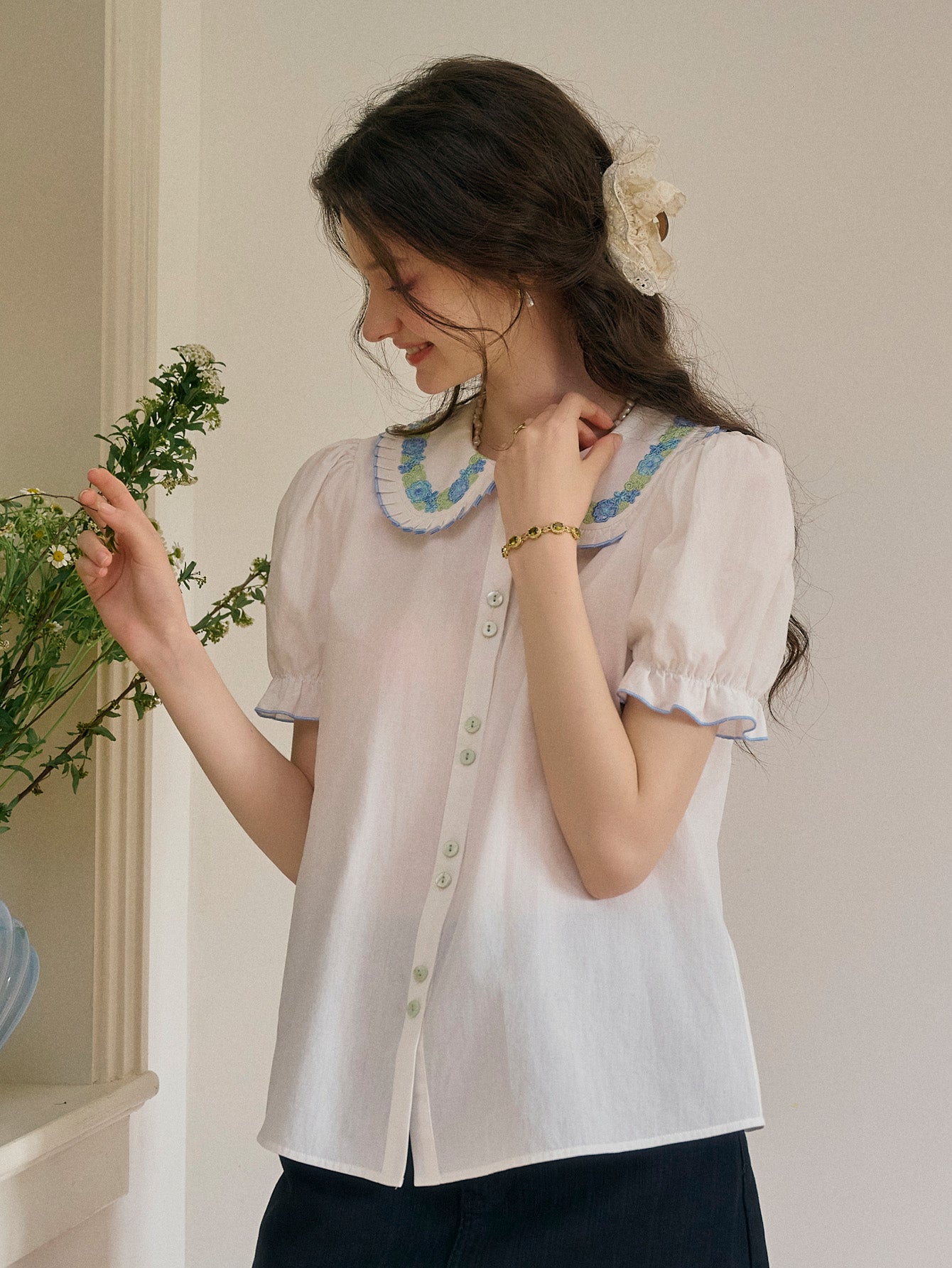 Alaiya lace paneled cutout puff sleeve dress