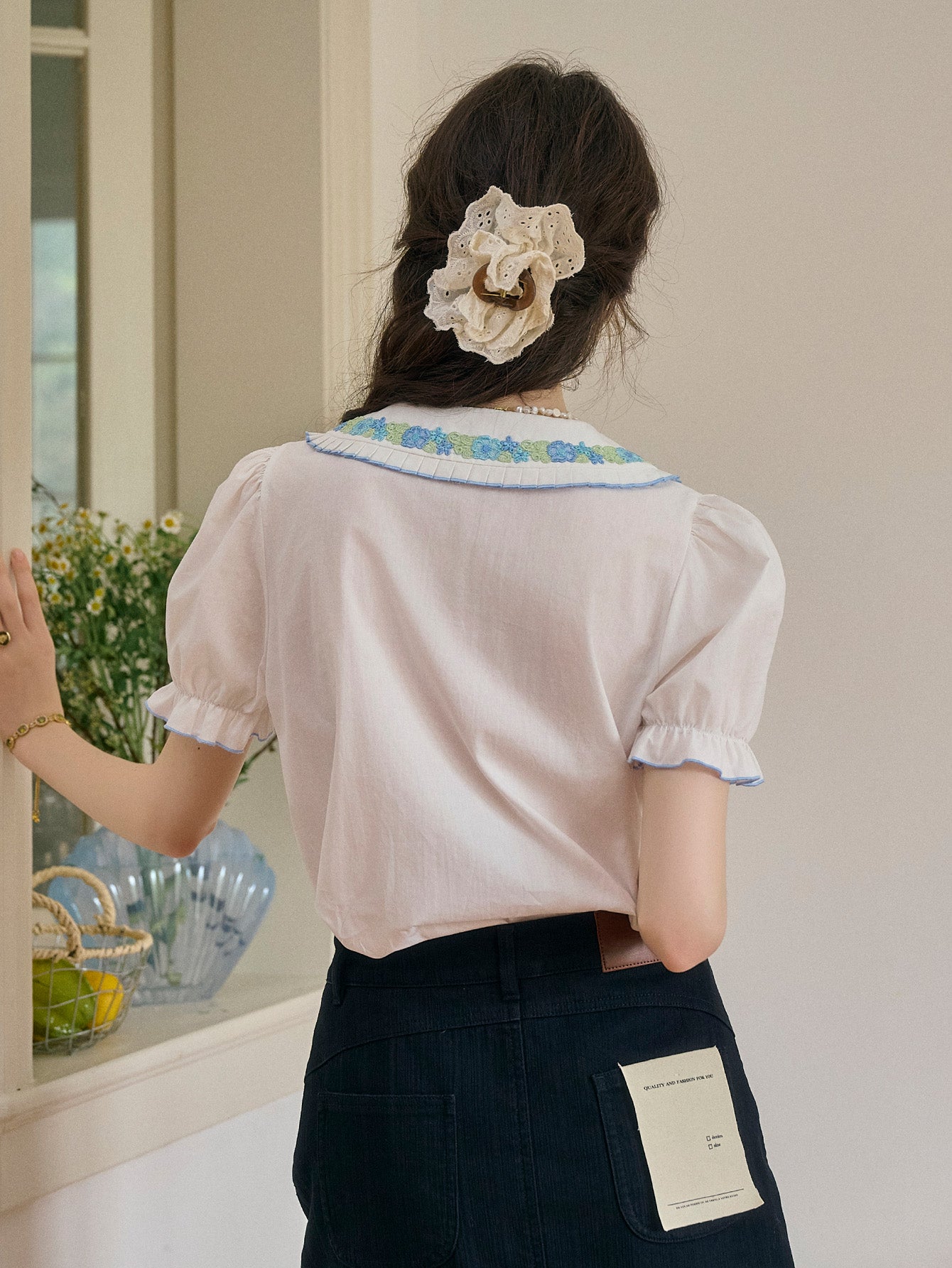 Alaiya lace paneled cutout puff sleeve dress