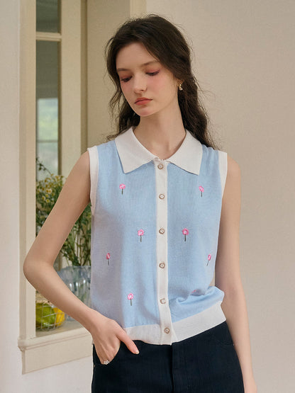 Savannah 圓領刺綉針織背心