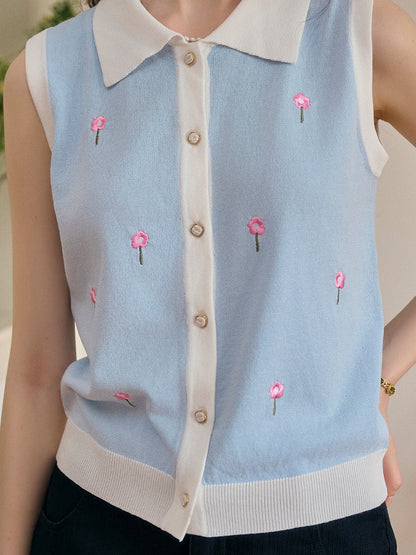 Savannah 圓領刺綉針織背心