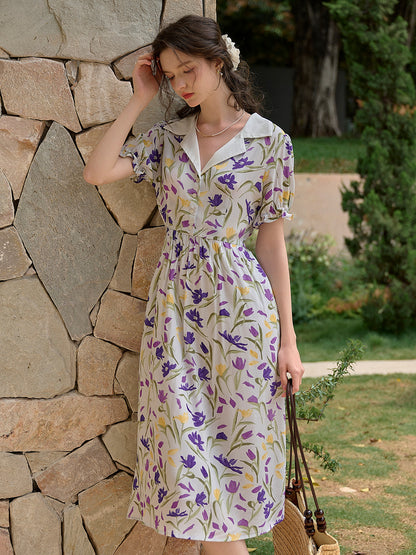 Irene 法式復古V領碎花洋裝