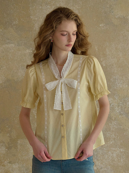 【Final Sale】Calliope V-Neck Bow 100% Cotton Blouse