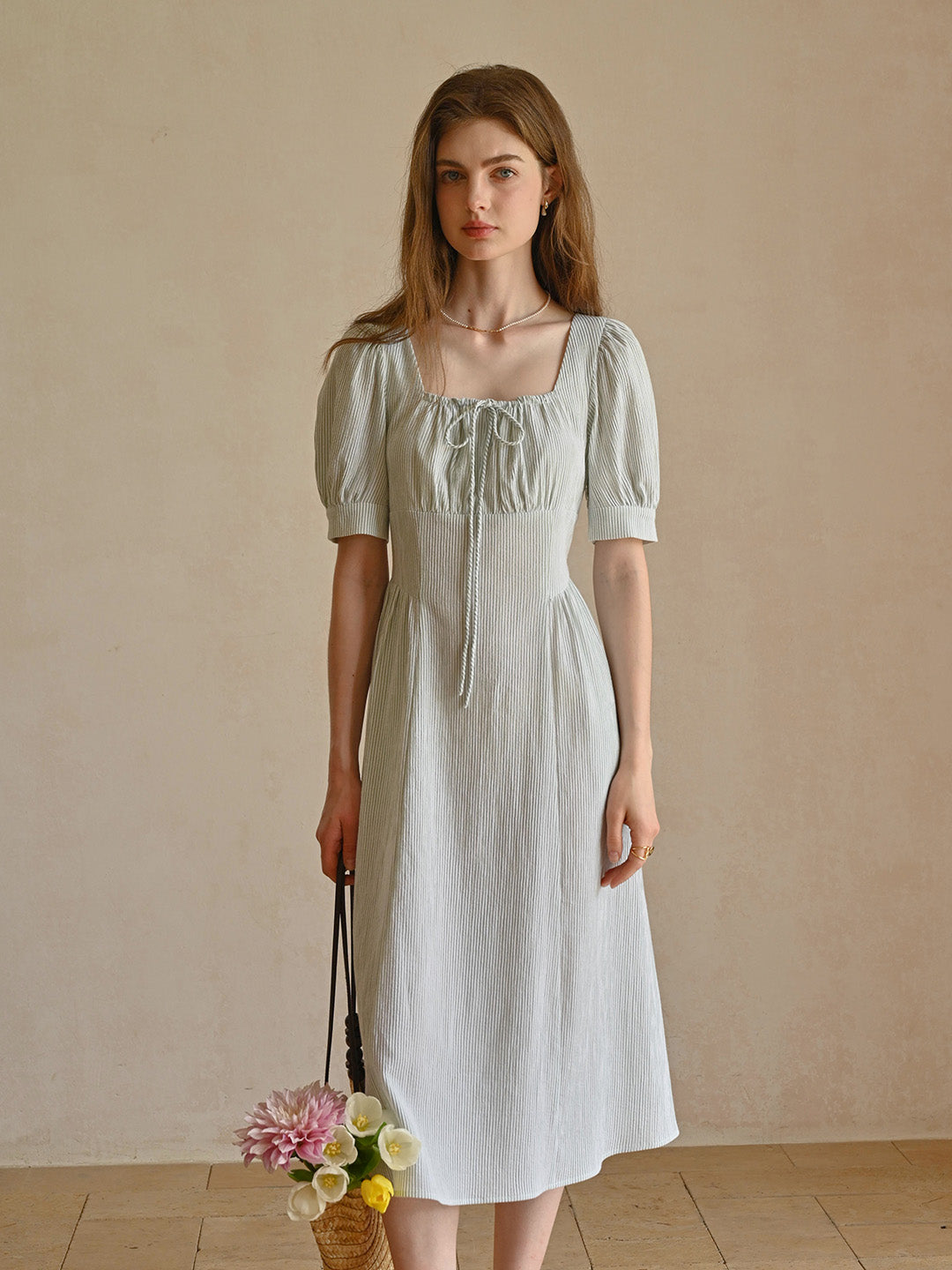 Alaiya lace paneled cutout puff sleeve dress