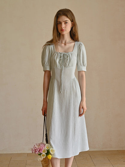 Alaiya lace paneled cutout puff sleeve dress