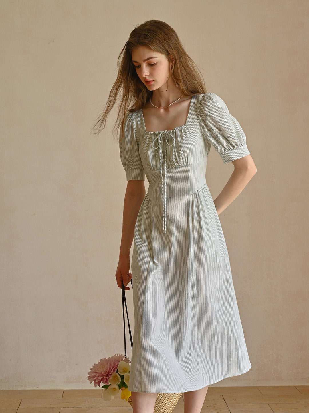 Alaiya lace paneled cutout puff sleeve dress